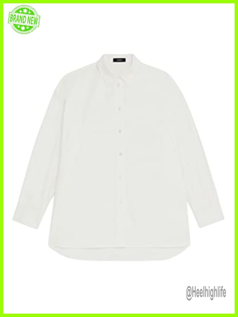 Oversized Button-Down Blouse with Menswear Finishes Pull-On Round Neck Long